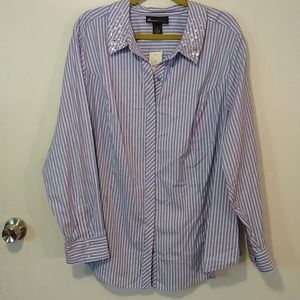 Lane Bryant Striped White and Blue Button down